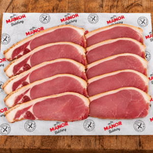 Dry cured smoked back bacon from Manor Butchery