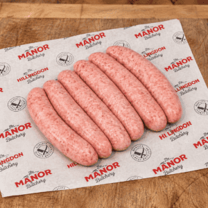 Six handmade Manor Bangers pork sausages