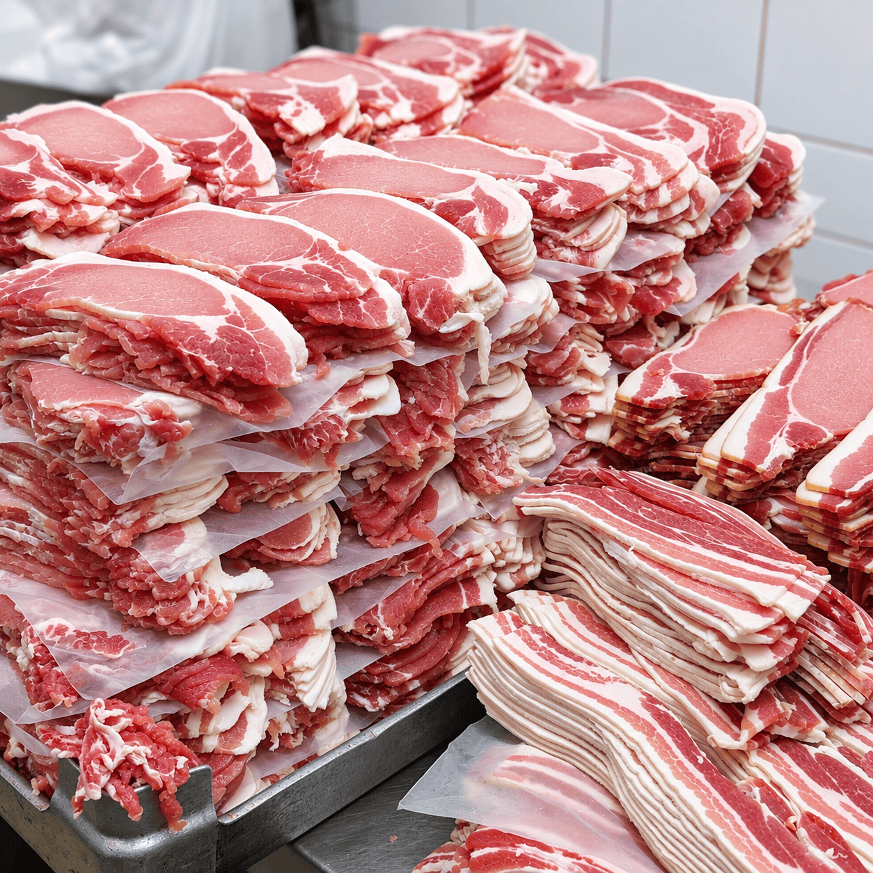 Freshly sliced dry cured unsmoked back bacon at Manor Butchery