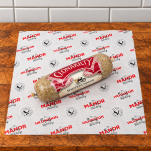 Clonakilty White Pudding 280g on Manor Butchery branded paper