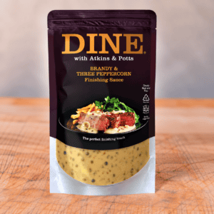 DINE with Atkins & Potts Brandy & Three Peppercorn Finishing Sauce